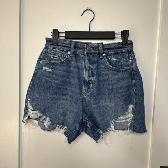 American Eagle High Rise Waist Mom Short Denim Distressed Blue Size 2 26 NWT NEW - Picture 1 of 6